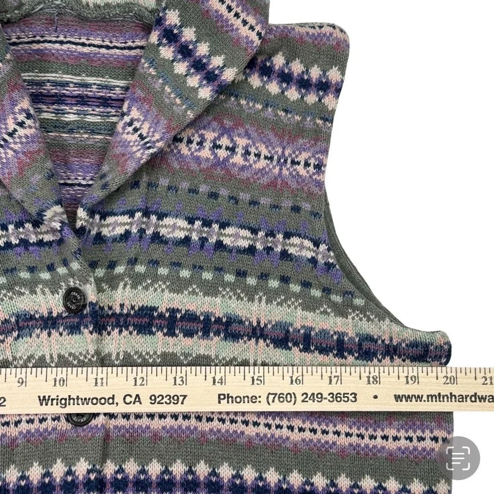 Chaps Fair Isle Knit Sweater Vest Button Front Pastel Women's M Cotton Blend‎